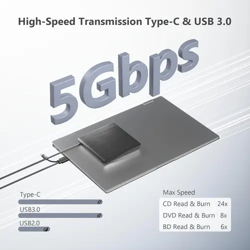 Imagen 2 del producto Unidad Blu Ray externa LJIAL, grabador Bluray USB 3,0 y tipo C, lector de Blu Ray CD DVD Compatible con Windows XP/7/8/10/11