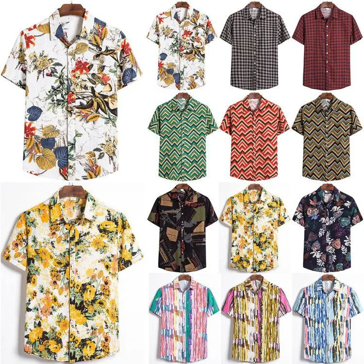 

Men's Summer Beach Hawaiian irt Cotton ort Sve Casual Sle Floral Print Breathable Lightweight T-irt for Beach Wear