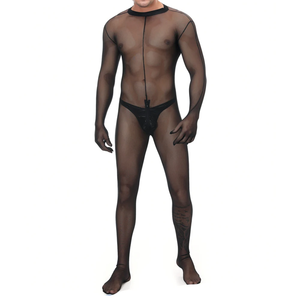 Combinaison une pièce noire pour homme, barboteuse de lutte, collants lisses en maille, corps saillant, costume de batterie, sexy, transparent