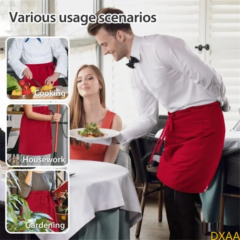DXAA 짧은 서버 웨이트리스 요리사 앞치마, 3 개의 주머니 반 앞치마를 가진 검은 허리 앞치마