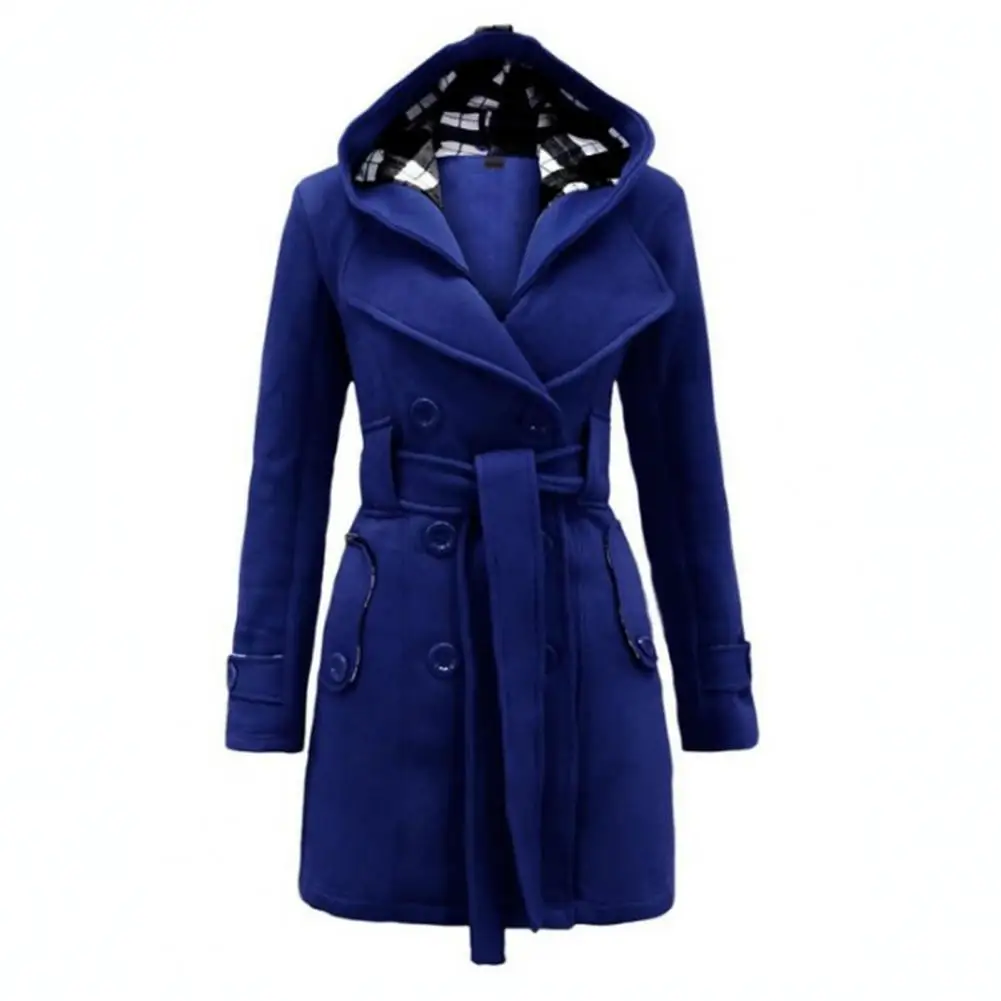 Ladies Best Woolen Coat Dress Elegant Plaid Hooded Double-Breasted Woolen Coat 2024 Autumn Winter Waist Tight Wool Blends Jacket