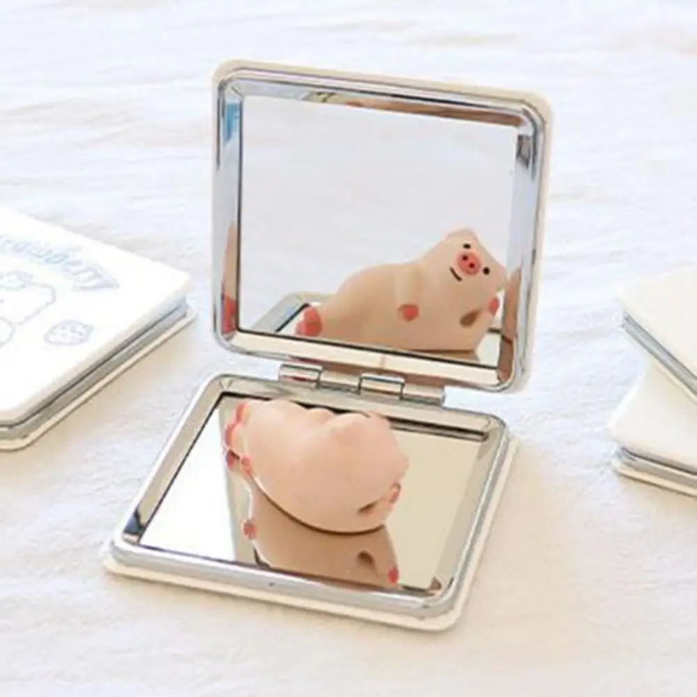 Little Bear Folding Makeup Mirror, Mini Espelho Cosmético, Handheld Ampliação, Cartoon Dog, Espelho de Bolso Compacto, Ferramentas Cosméticas