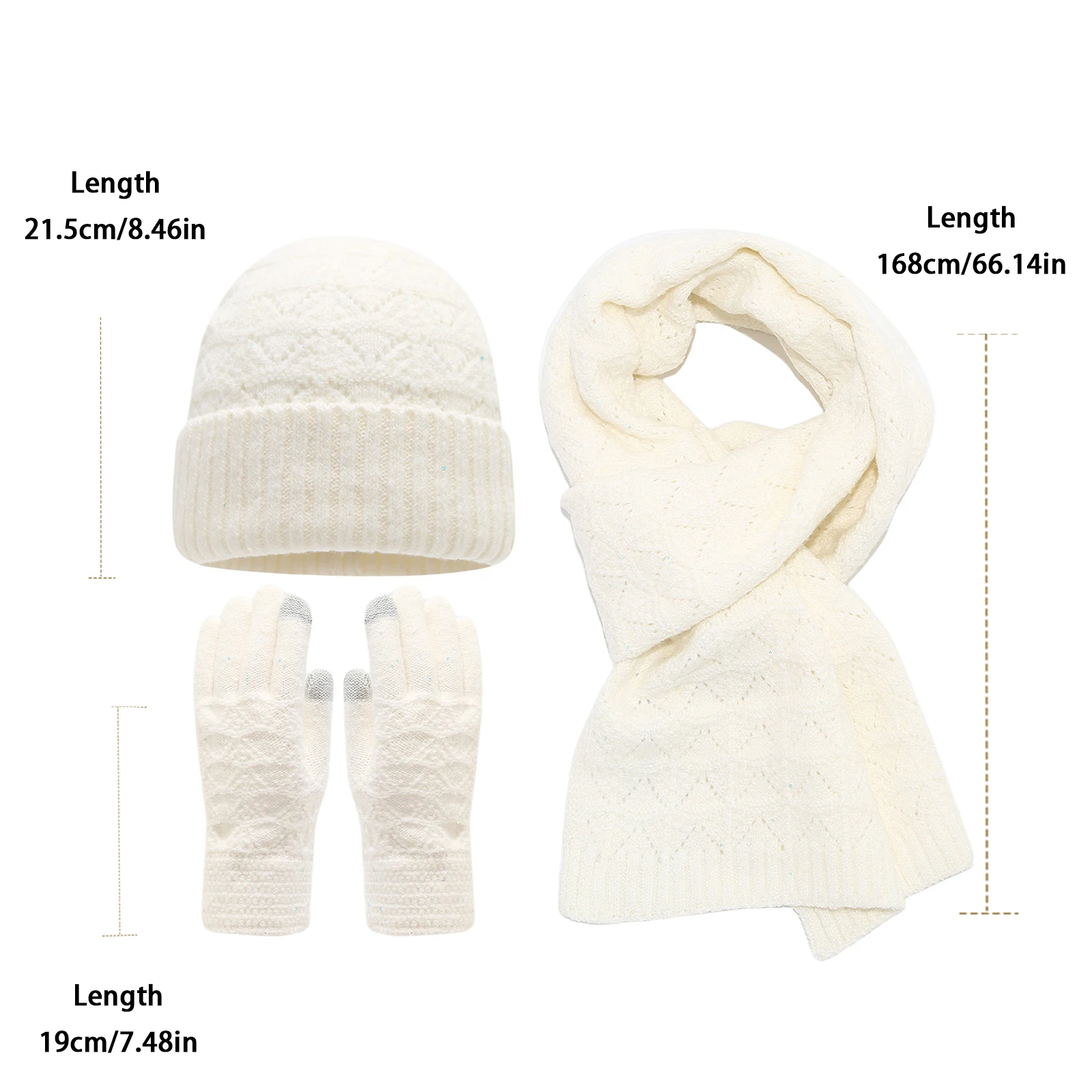 Men Women Fashion Wavy Pattern Knitted Hat Scarf Glove Set Unisex Outdoor Cold Proof Thermal Kit Winter Warm Accessory Kit