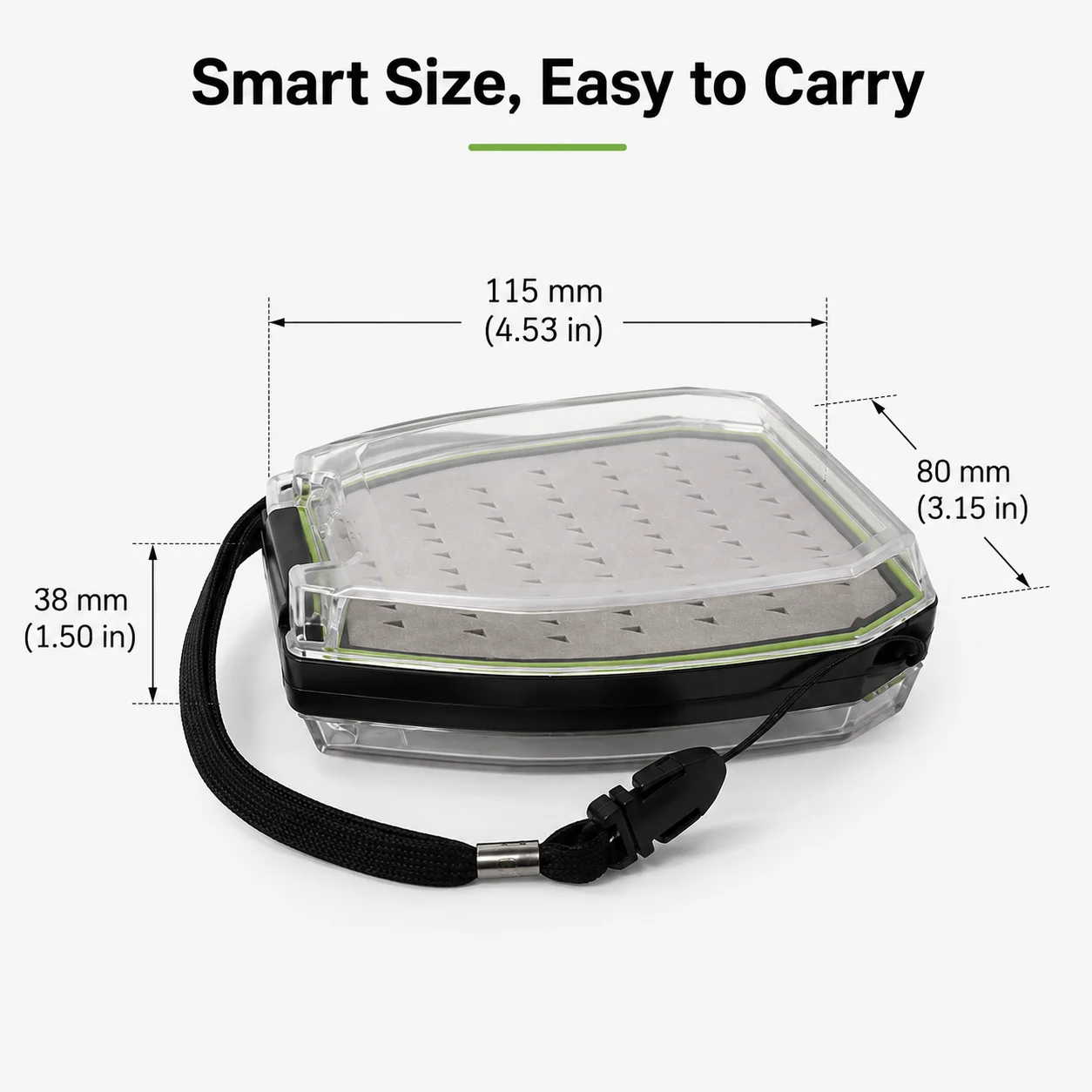 Double-Sided Waterproof Fly Fishing Box with High-Density EVA Foam, ABS Body, PMMA Lids, Portable Fly Storage Case with Lanyard