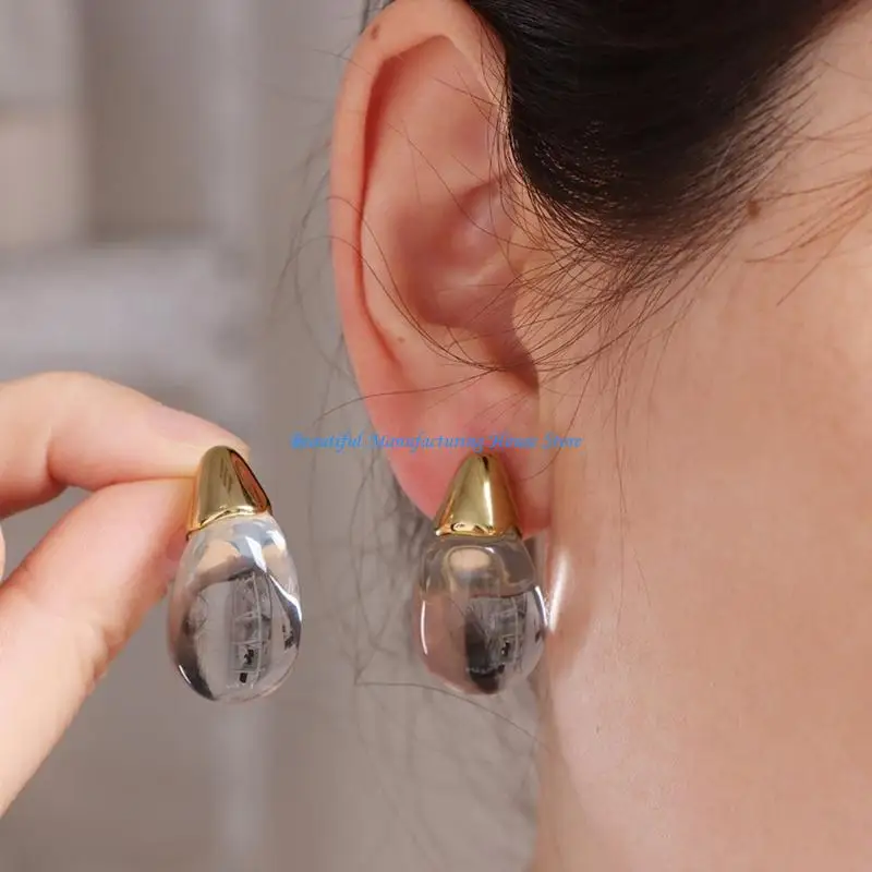 E56A Fashionable Teardrop Resin Studs Earrings Comfortable Wear Posts Stylish Minimalist Accessory