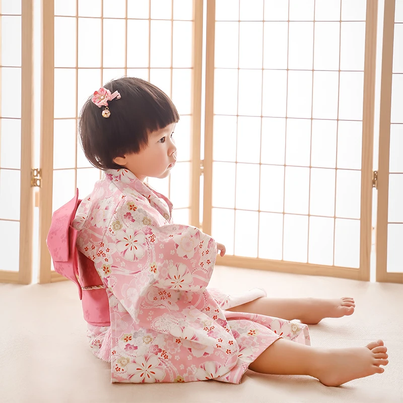 

Children Kimono Traditional Japanese Style Printed Yukata Dress for Girl Kids Cotton Cosplay Haori Costume Asian Clothes ZH109