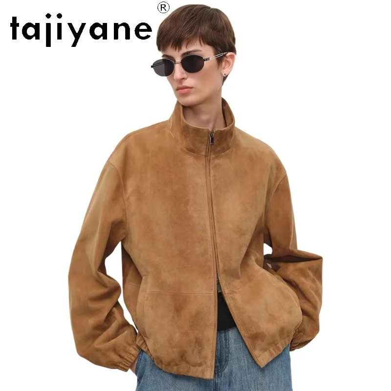 

TAJIYANE 100% Sheepskin Genuine Leather Jacket Woman Casual Short Suede Coat Stand Collar Spring Outerwears 2026 Woman Clothes자켓