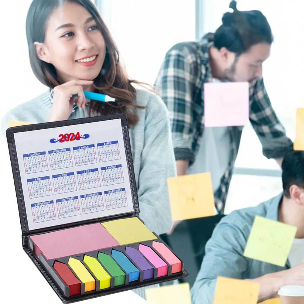 Caja de embalaje para calendario, almohadillas adhesivas para notas, calendario de escritorio con notas adhesivas de colores, fuerte adherencia para oficina, fácil de despegar, 2024