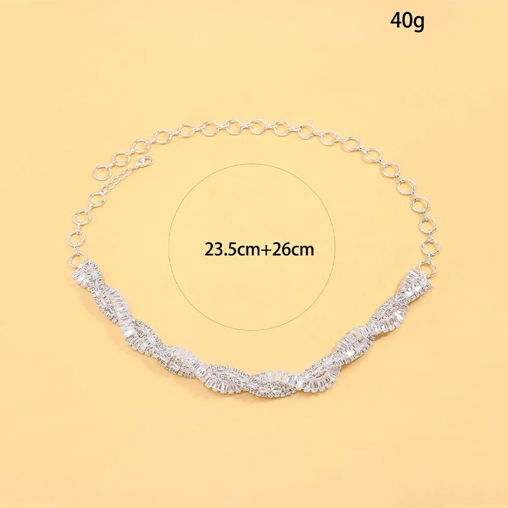 Luxury Sparkling Geometric Crystal Choker Necklaces for Women Trendy Weave Rhinestone Short Necklaces Statement Party Jewelry