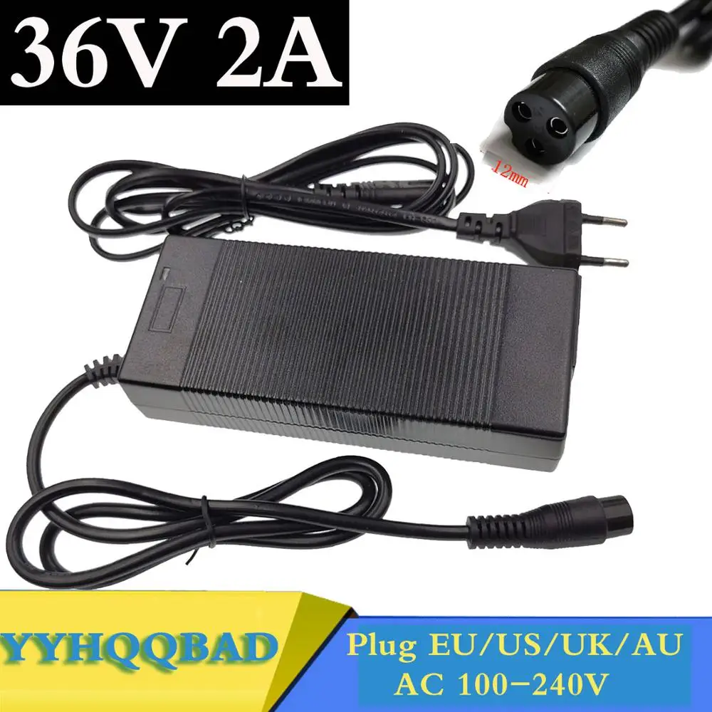 Yyhqqbad เครื่องชาร์จแบตเตอรี่2A 36V skuter listrik เครื่องชาร์จ eBike สำหรับปรับเปลี่ยนยานพาหนะไฟฟ้า