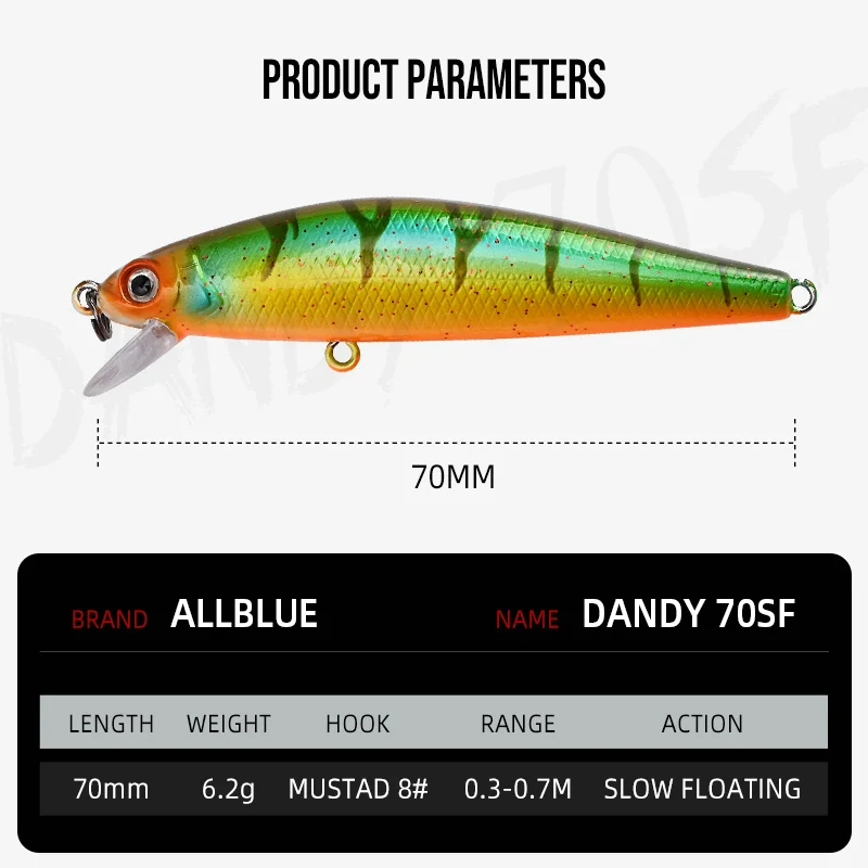 ALLBLUE DANDY 70SF Wobbler 6.2g 70mm Slow Floating Minnow Depth 0.3-0.7m Hard Fishing Lure Artificial Bait Bass Pike Tackle