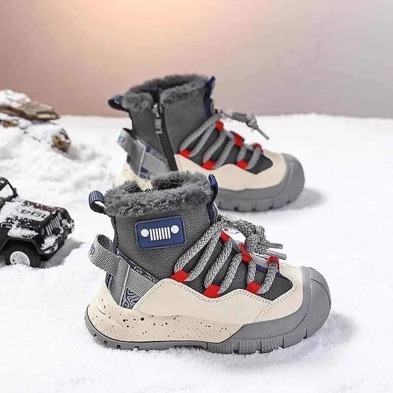 Kids Snow Boots 2026 Winter Waterproof Warm Fleece Lined Ski Boots for Girls Boys Children Medium Large Size Trend Footwear