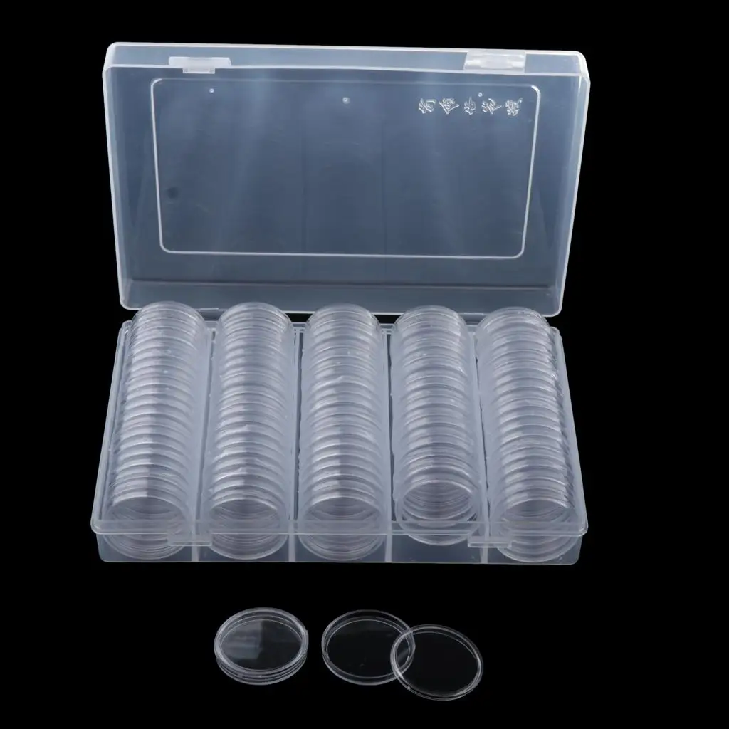 Clear Commemorative Coin Capsules Case w/ Storage Box Collect 30mm Dia