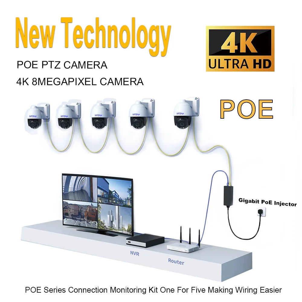 Poe 4K 8MP PTZ Camera Humaniod Detection Day and Night Double Light Full Color Mini Security Ultra HD Dome Camera Kit Sonyimx415