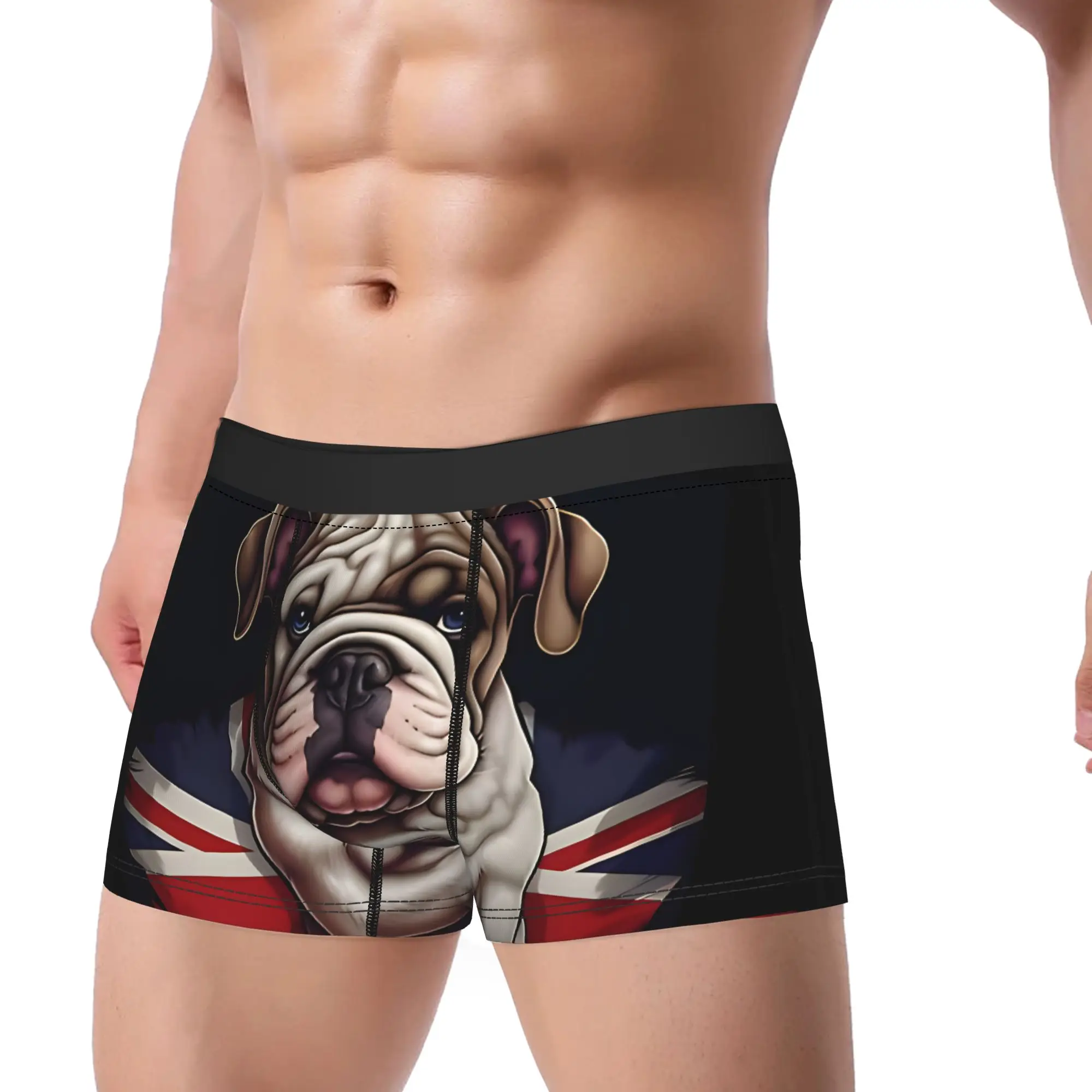 1piece English Bulldog Puppy In London  Underpants Breathbale Panties Male Underwear Print Shorts