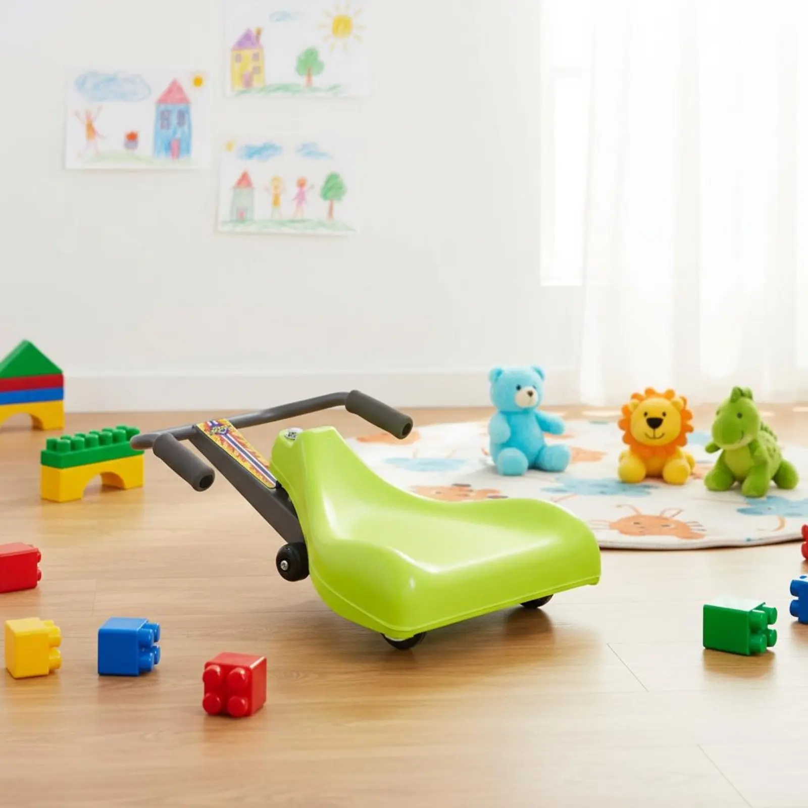 Hand Pushed Scooter Board Nonstable Base Kids Developmental Scooter Sitting Wiggle Car Comfortable Foam Grips Children's Toy