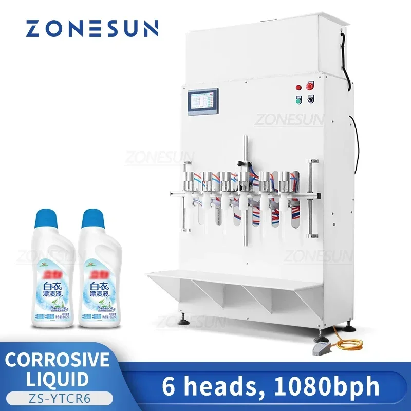 

ZONESUN ZS-YTCR6 Corrosive Strong Acid liquid Filling Machine Disinfectant Acid Alkali Sanitizer Bleach Bottle Filler Machine