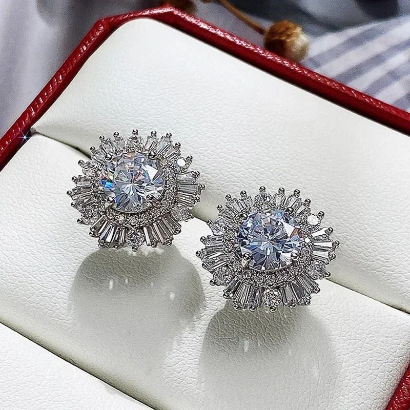 High End Luxury Full Diamond Zircon Snowflake Earrings Wedding Party Bride's Ear Jewelry New Western-style  Headwear