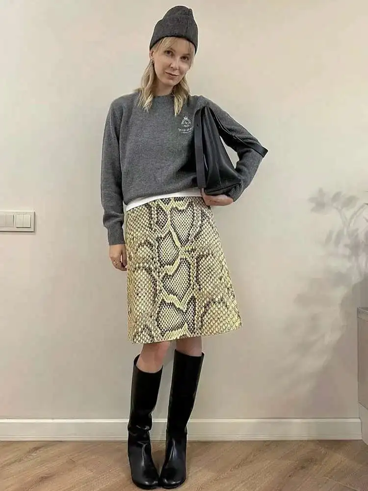 تنورة نسائية من JULISSA MO مطبوعة على شكل ثعبان على شكل حرف a بخصر عالٍ Y2k تنورة غير رسمية للسيدات صيفية ضيقة أنيقة للحفلات والنوادي 2025