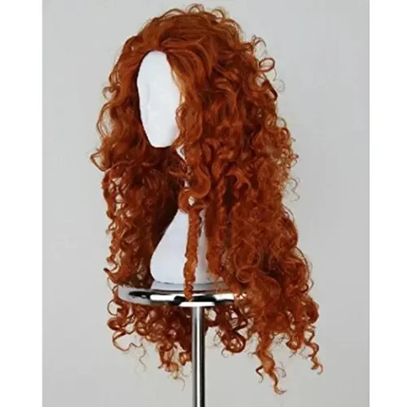 Brave Merida Cosplay Wig Long Orange Curly Role Play Wig Halloween Synthetic Hair Perucas Wigs + Wig Cap