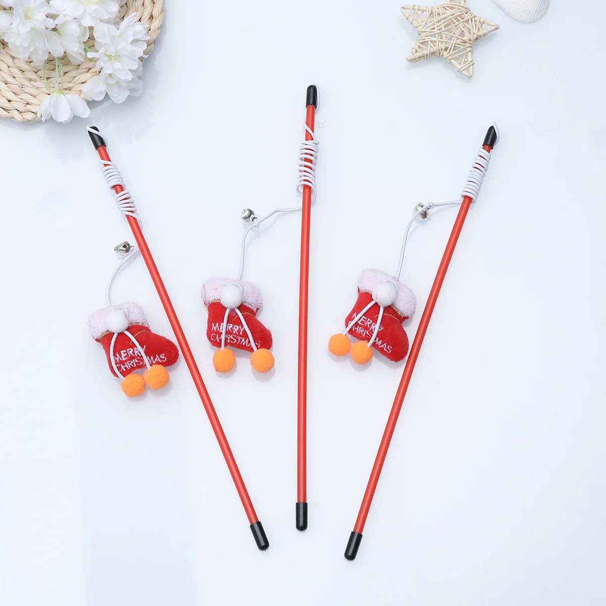 

3Pcs Cat Interactive Sticks Christmas Themed Tease Wand Funny Cat Training Exercise Pet Supplies Funny Pet Supplies