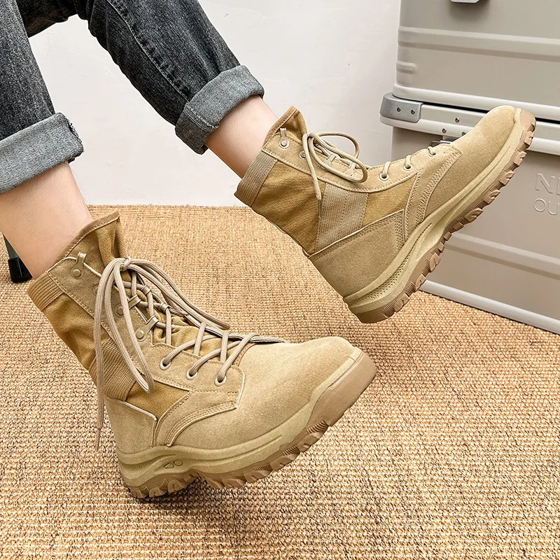 Outdoor Hiking Boots for Men Winter Ankle Boots Men New Canvas Shoes Lace-up Casual Boots Men Cow Suede High-top Tooling Shoes