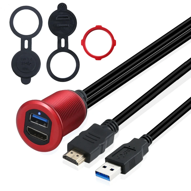 조명이 달린 금속 듀얼 USB 3.0 마운트, USB HDMI 마운트 케이블, Usb3.0 케이블 커넥터, Hdmi 플러시 마운트, 자동차 플러시 마운트 대시 Hd 와이어