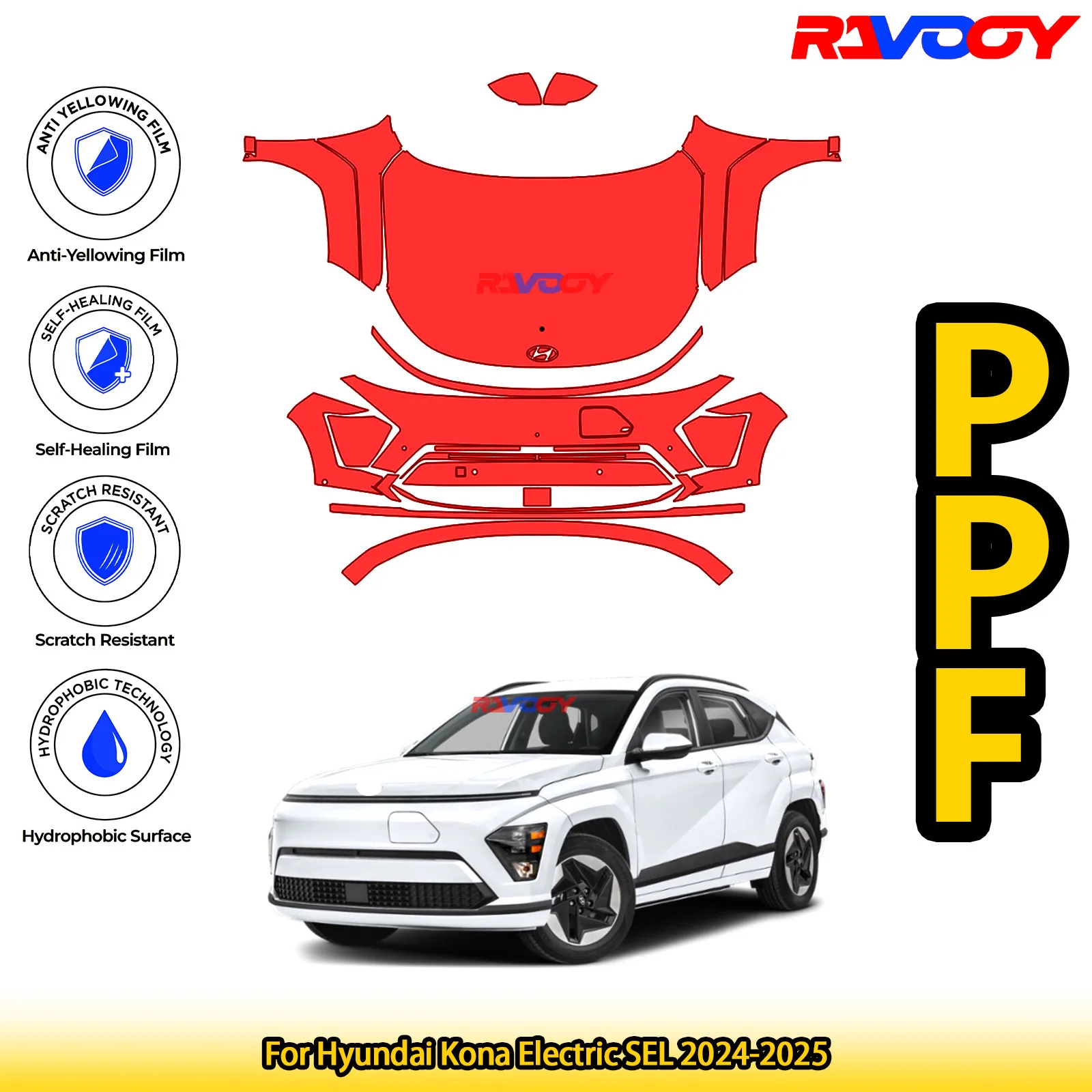 

For Hyundai Kona Electric SEL 2024-2025 Glossy Matte Black Precut front PPF Kit Paint Protection Film