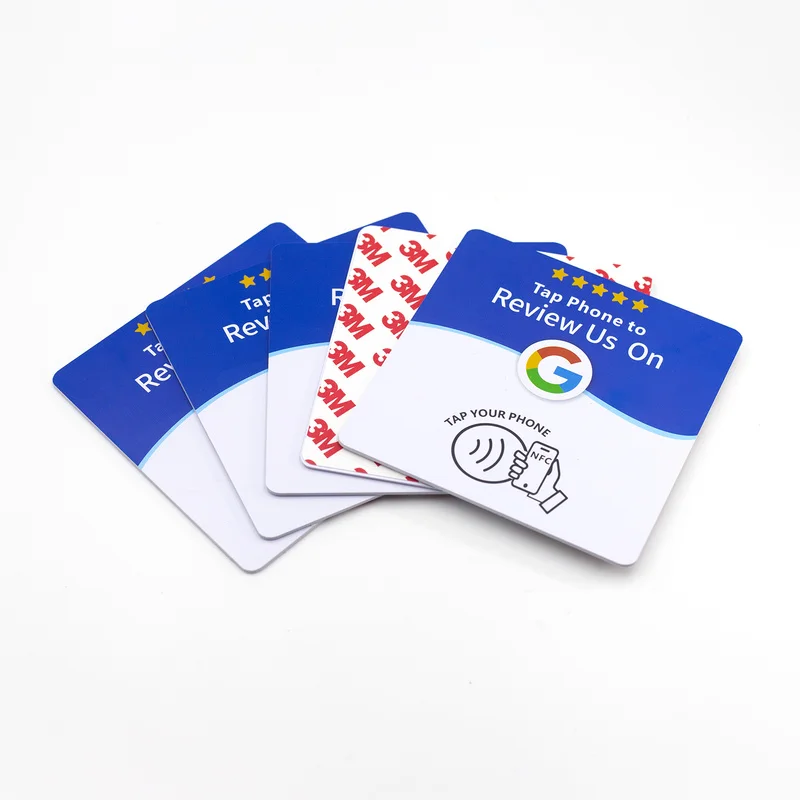 NTAG215 Google Review Tap NFC Table Stand 13.56MHz PVC Sign 1.4mm 3M Adhesive Tap To Review for Local Business