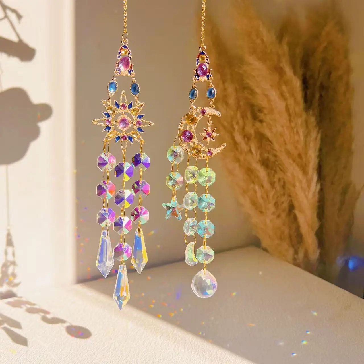 

Natural Crystal Suncatcher Wind Chimes Pendants Garden Yard Hanging Decors Aesthetic Room Home Nursery Decoration Accessories