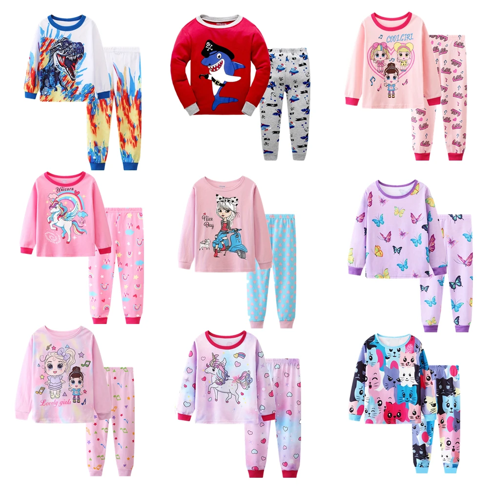 2 girls casual crew-neck animal print pajama sets