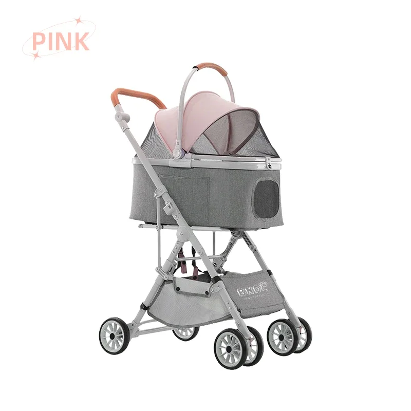 Lightweight Foldable 4-Wheel Zipperless with shock absorption Pet Stroller Trolley for Travel Shopping Walking