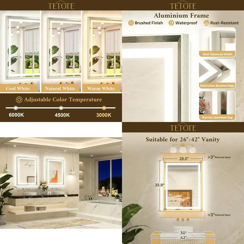 

36 Wall-Mounted LED Vanity Mirror with Anti-Fog, Stepless Dimmable 3-Color Lighting in Brushed Nickel Frame