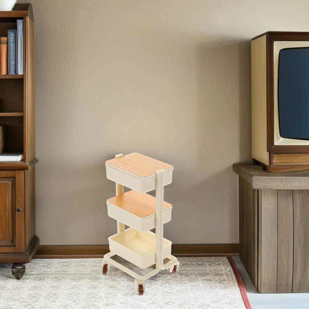 2 قطعة عربة مصغرة صغيرة 3-Layer المتداول عربة تخزين الرف للمنزل الأثاث المشهد الصغير اكسسوارات المطبخ الطعام #2