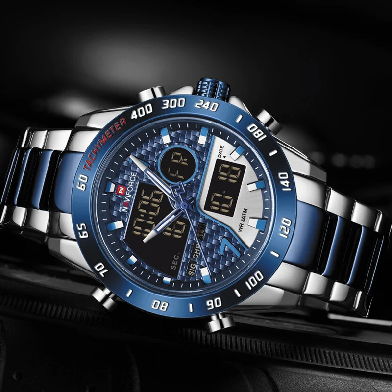 NAVIFORCE Luxury Men's Military Digital Sports Wristwatch Quartz Movement Stainless Steel Strap Fashion Watch