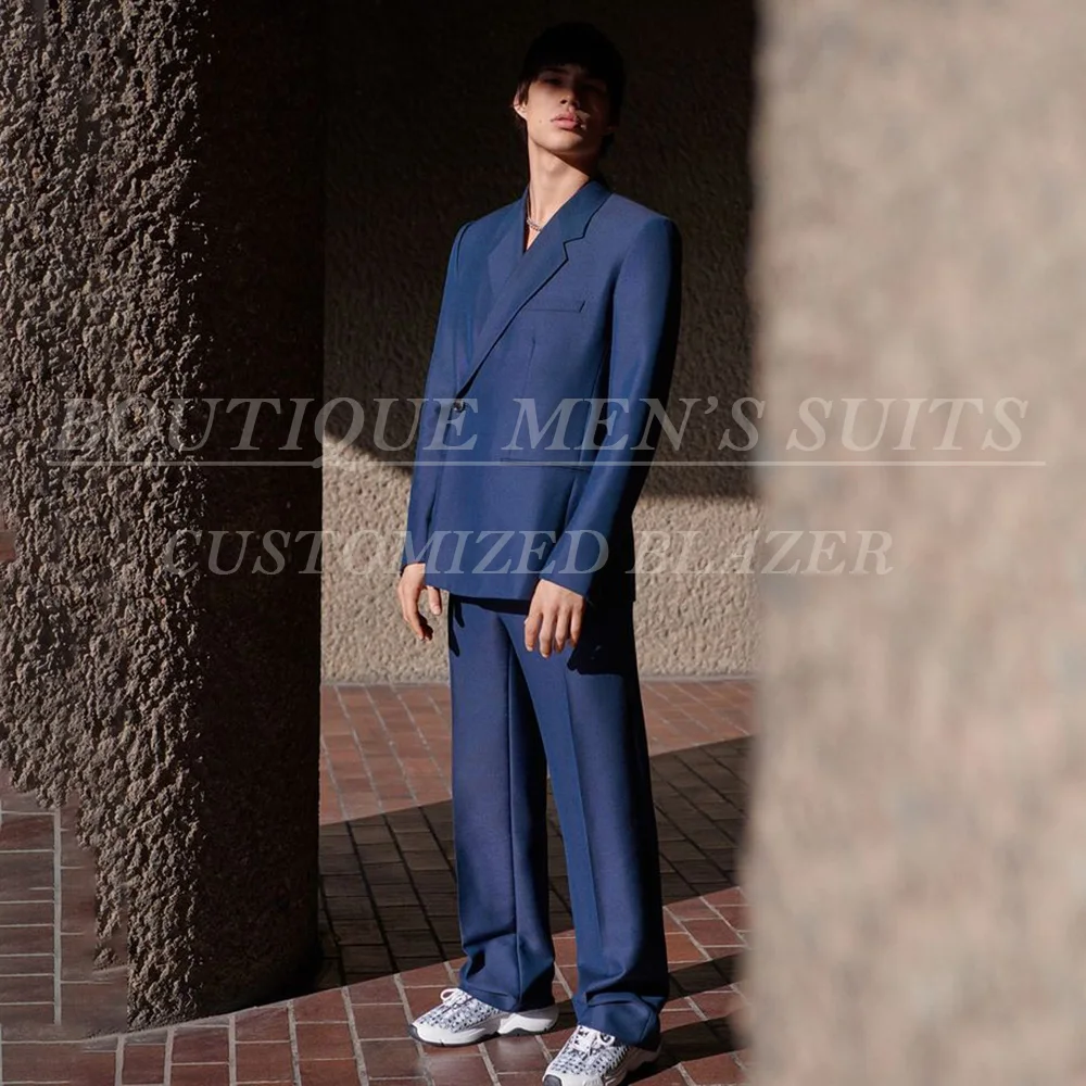 

High Quality Suits for Men Fashion One-Button Notch Lapel Slim Fit 2 Piece Jacket Pants Outfits Elegant Male Clothing Costume