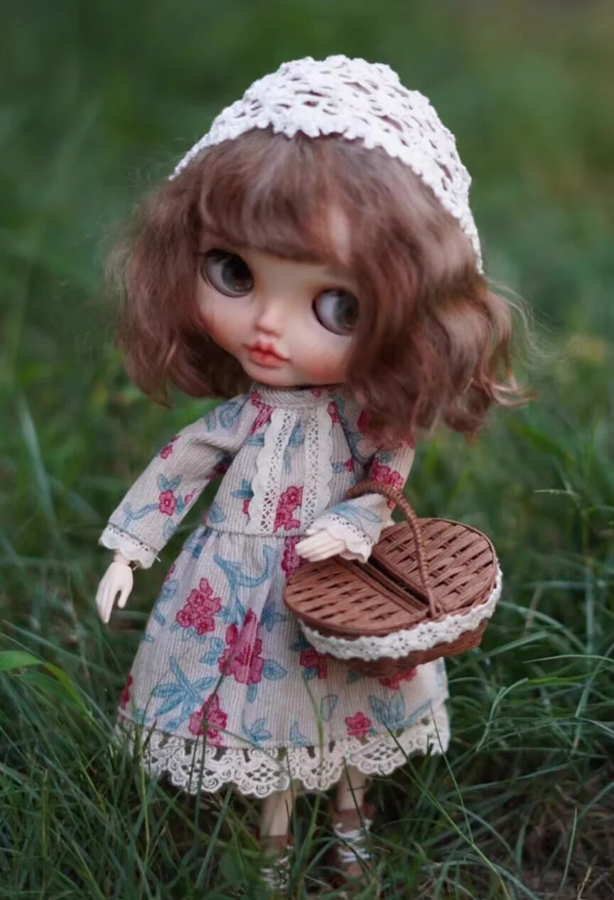 2025 2pcs rural Vintage Blythe corduroy dress+bow hair clip 1/6 30cm(Fit for  azone,Pullip,Ob22/24/26, Licca)