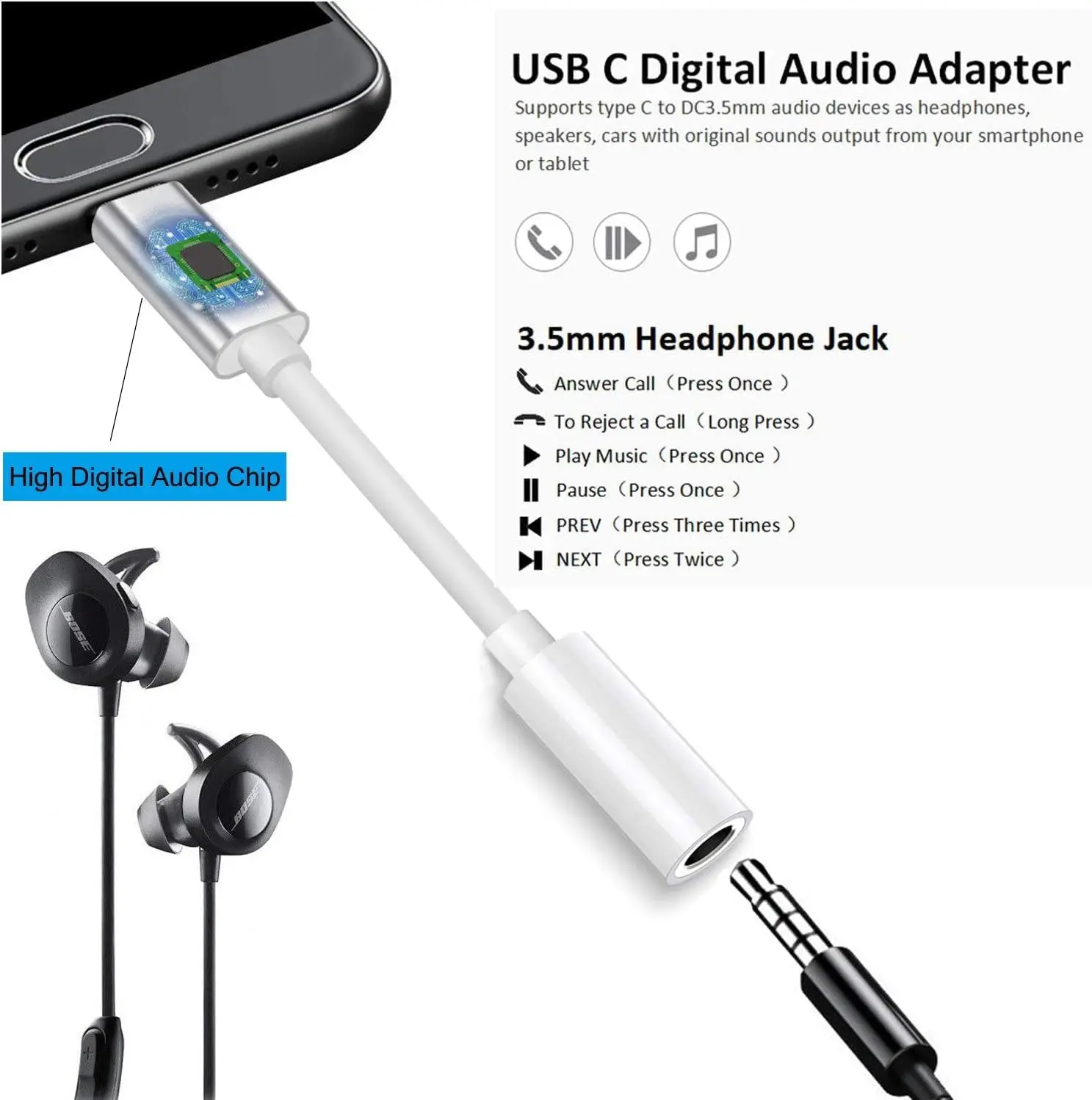 Adattatore originale da 3.5mm a tipo C USB TypeC a 3 5mm AUX Jack Converter connettore del cavo Audio per Samsung Xiaomi Huawei iPhone 15