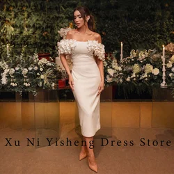 Modern Sexy Formal Evening Dresses For Women 2024 Off-Shoulder Mermaid Floral Tea-Length Prom Wedding Guest Party Grows Robe De