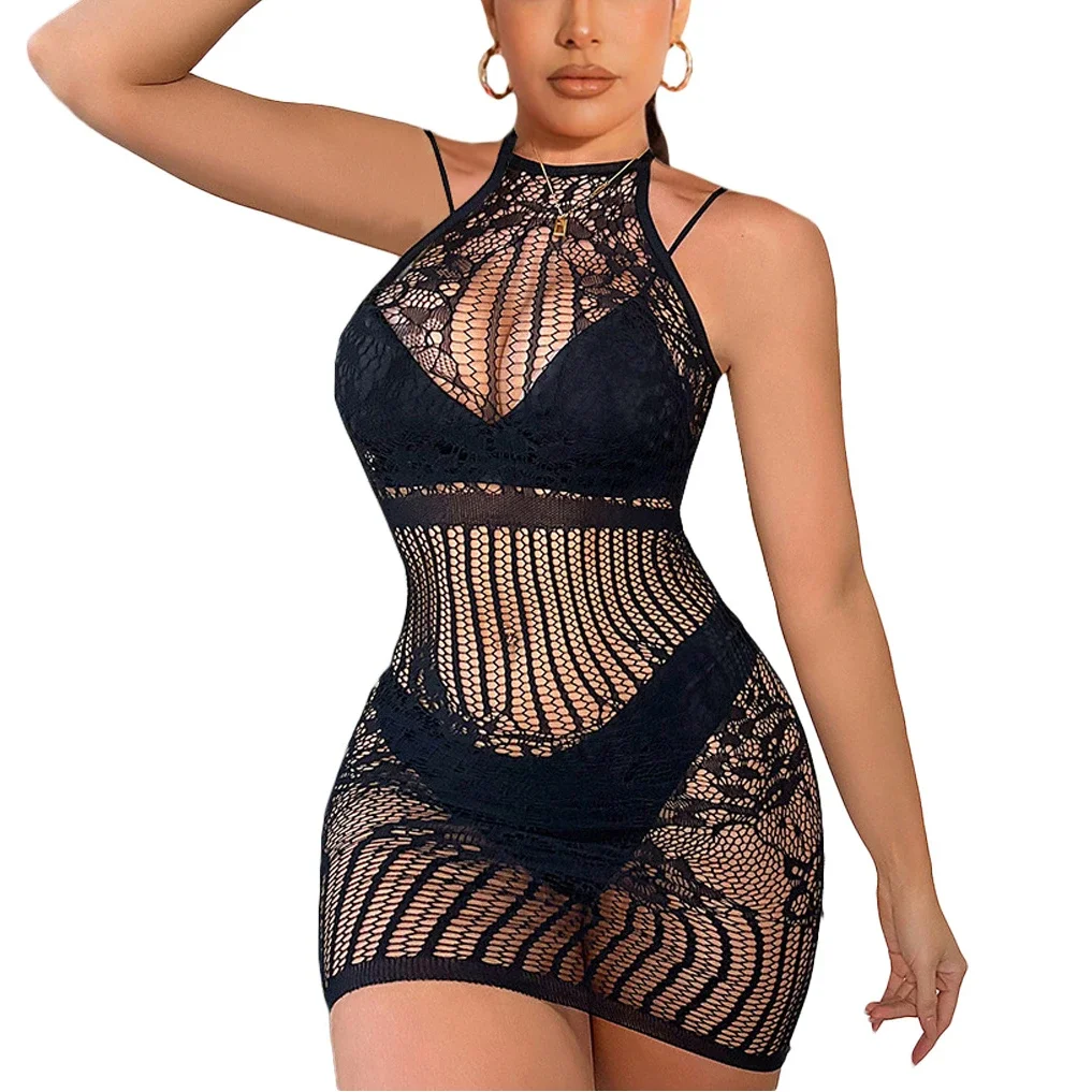 2024 saia suspensa para mulheres, roupa de festa, mini vestido arrastão, babydoll erótico, roupas pop, alças, camisola, lingerie sexy