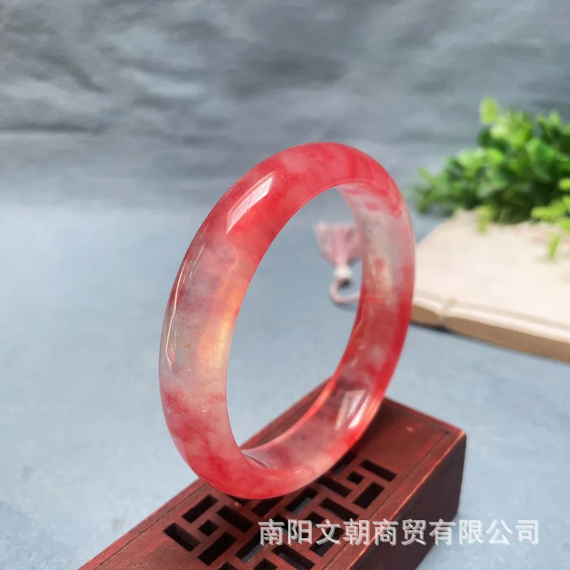 Quartzite jadeite welfare gift flat bar cherry red patterned bracelet