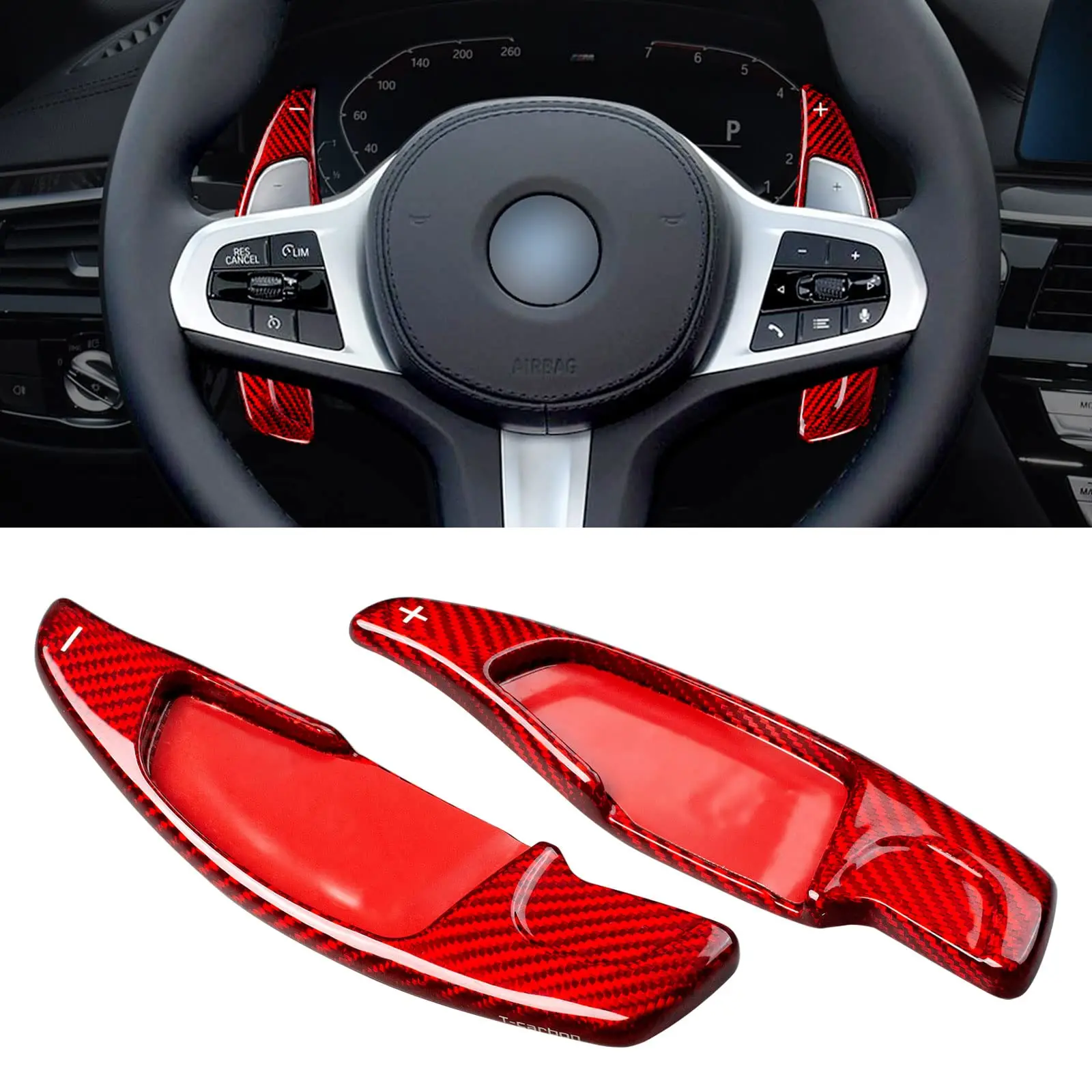 

Red Carbon Fiber Paddle Shifter Extension for BMW 2/3/4/5/7/8 Series M5 M8 X3 X5 X6 Z4 - Real Dry Carbon Upgrade Car Accessories