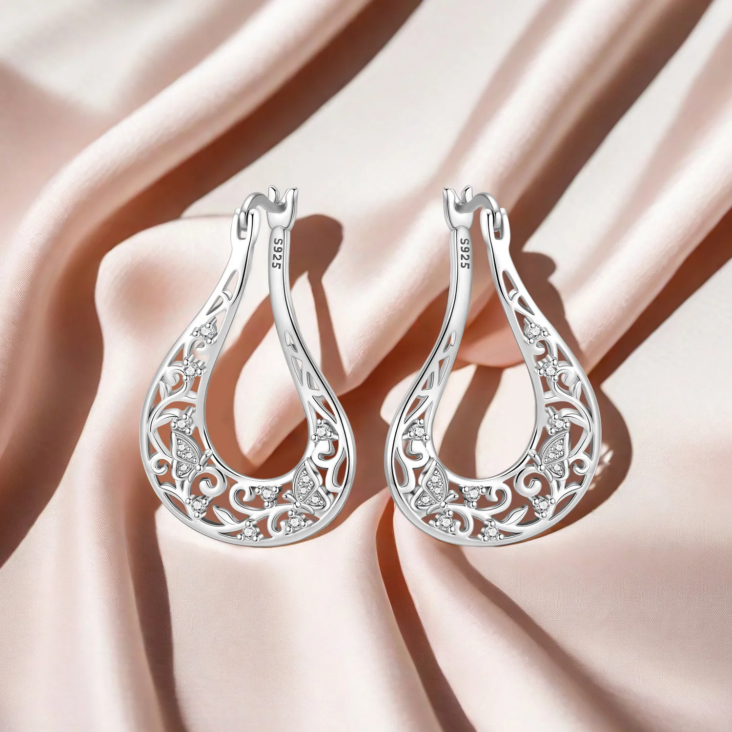Orstarry S925 Sterling Silber Vintage Vine Butterfly Ohrringe Vielseitige Creolen für Damen Schmuck Originelle Partygeschenke – Detail 4