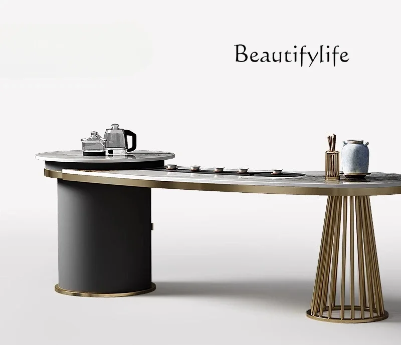 

Журнальный столик из каменной плиты в стиле лайт-люкс, современный, высококачественный, для гостиной, в стиле минимализм, из нержавеющей стали, модель X