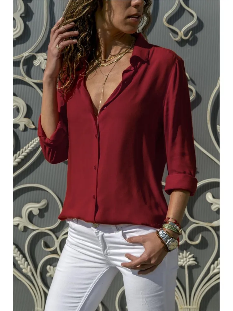 Women Shirt Spring Summer Casual Long Sleeve Button Solid Color Blouses And Tops 2023 Office Ladies Shirts White Top S-5XL