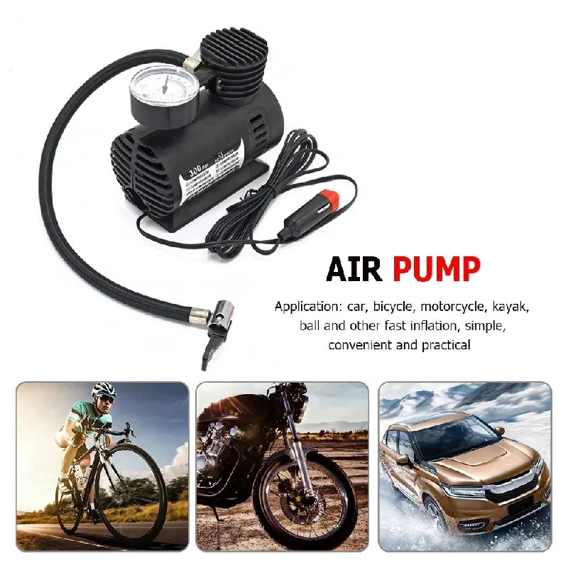 12V 300PSI Mini Air Compressor Electric Tire Inflator with Gauge Portable Tire Pump High Precision Electric Compact Air Pump