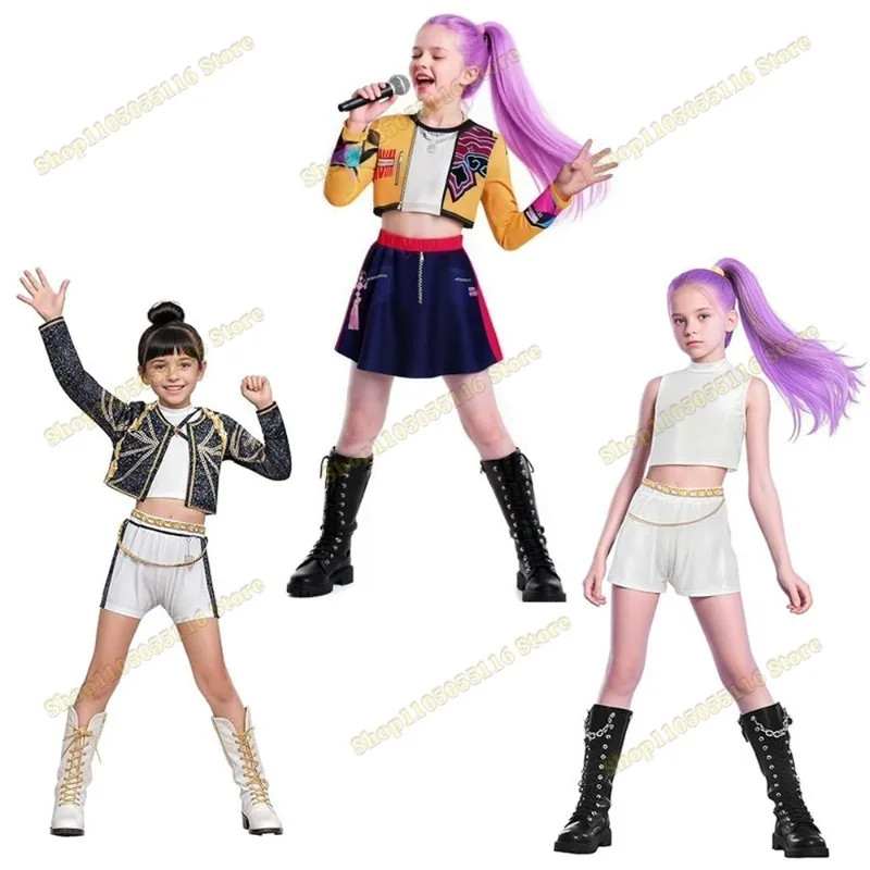 

KPop Singers Girls Rumi Fans Demon Hunters Dress Up Halloween Costume Stage Outfit for 5-12 Years Kids
