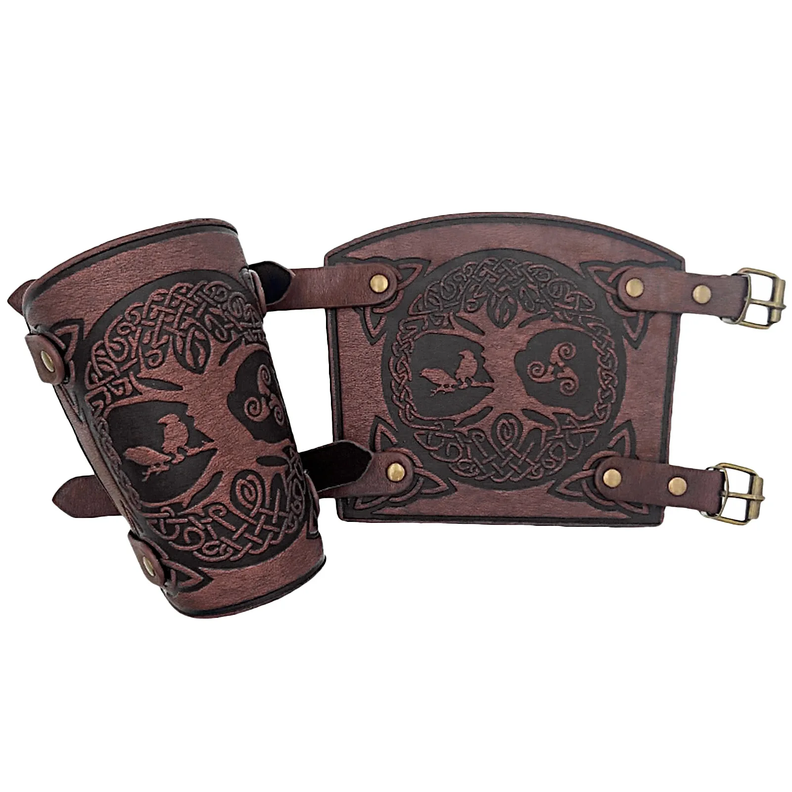 Medieval Leather Armor Arm Warmers Viking Knight Gauntlet Wristband Tree of Life Embossed Bracer Cosplay Accessories
