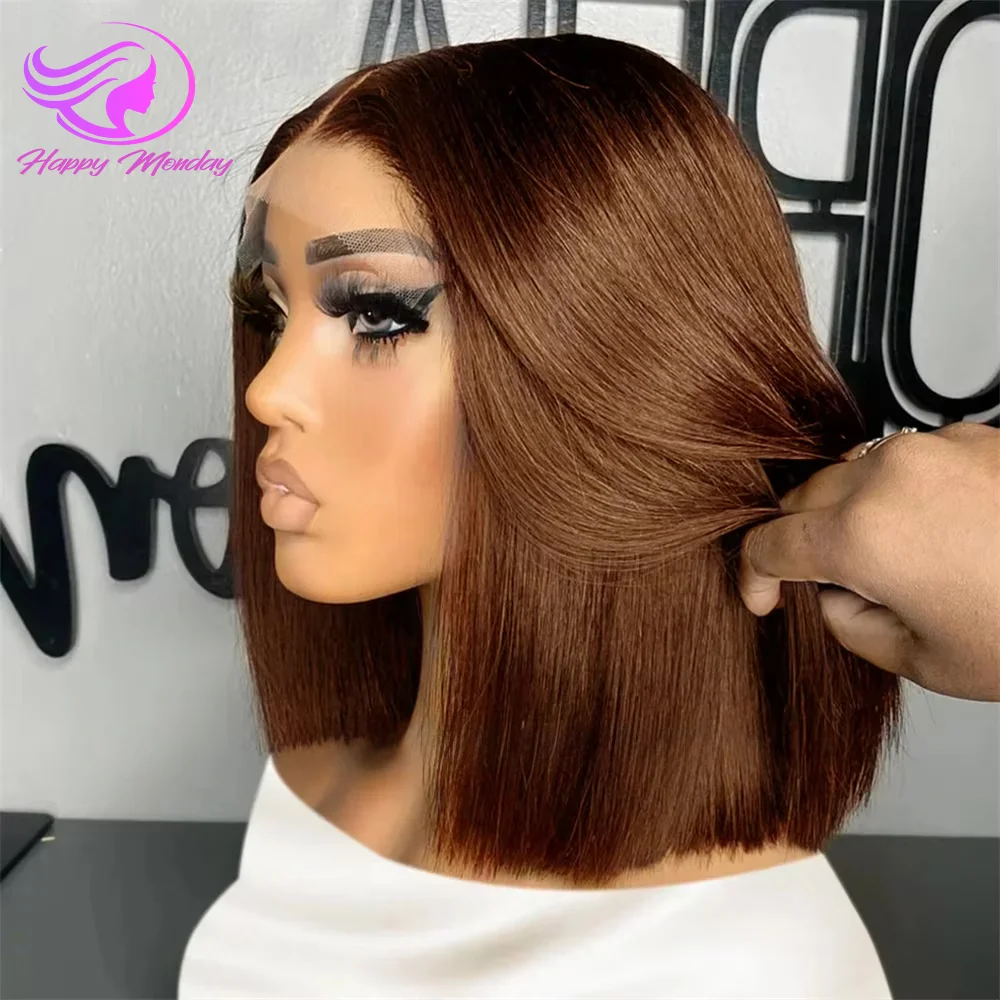 

13x4 Lace Front Wigs Straight Short Bob Wig Human Hair Wigs Dark Brown Chocolate Color Brazilian Lace Frontal Human Hair Wig 4#