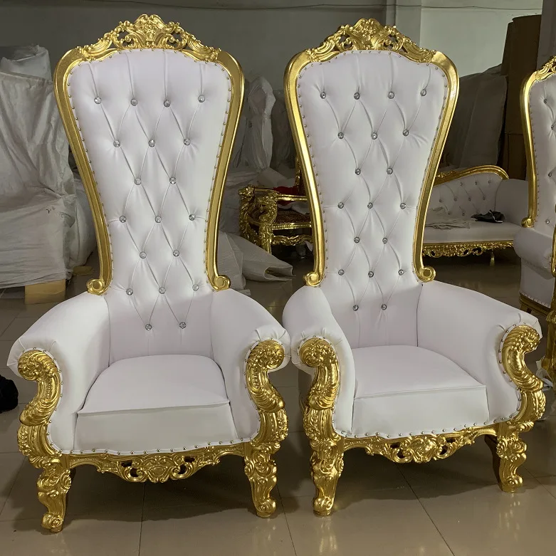 European Style High Back King Throne Golden Silver Trim Wedding Chairs